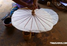 Εργαστήριο ομπρέλας και χαρτί Shan στην Pindaya της Βιρμανίας